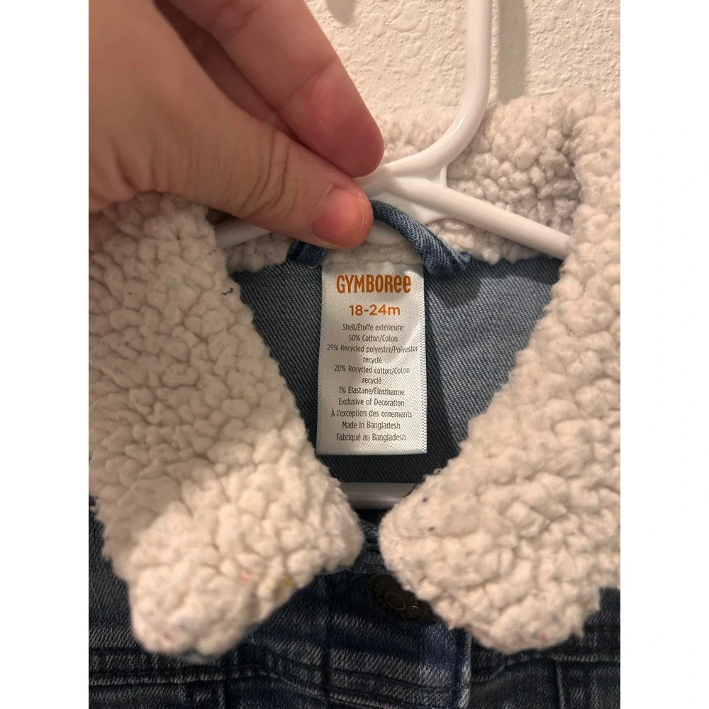 Gymboree Toddler Girls Blue Denim Sunflower Sherpa Collar Jacket 18-24M